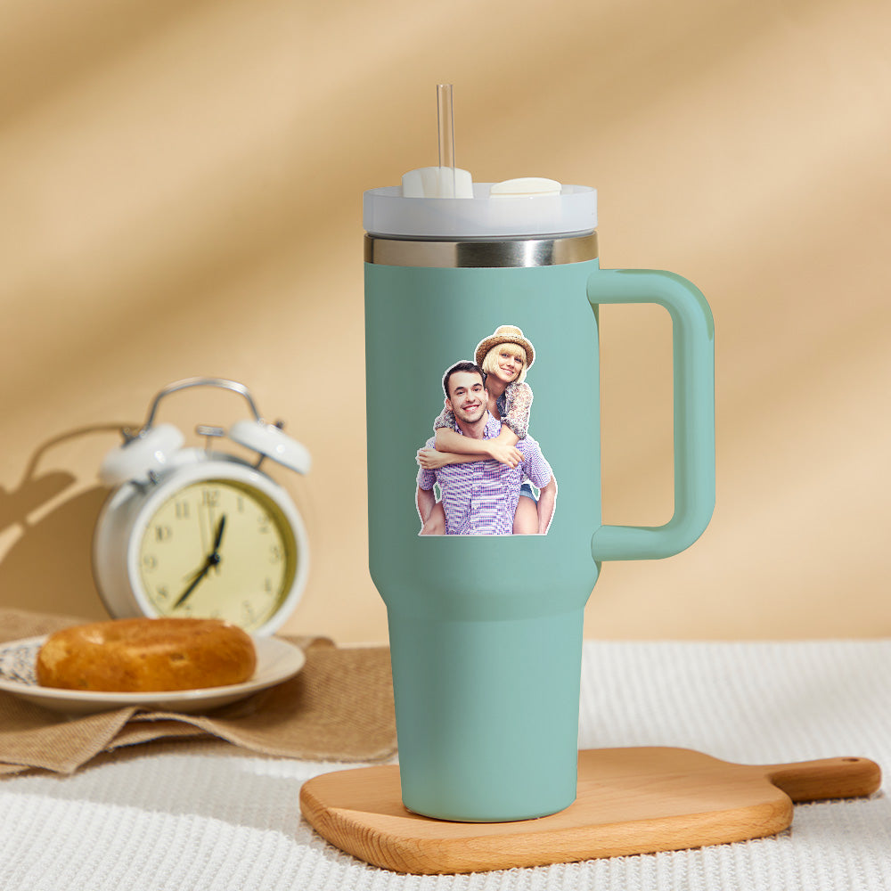Personalized Photo Insulated Mug With Handle And Straw Stainless Steel Cup For Car Home