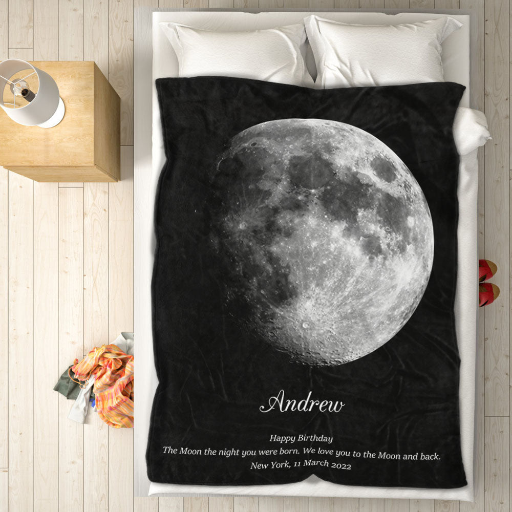 Custom Moon Phase Blanket Personalized Names Birthday Gift