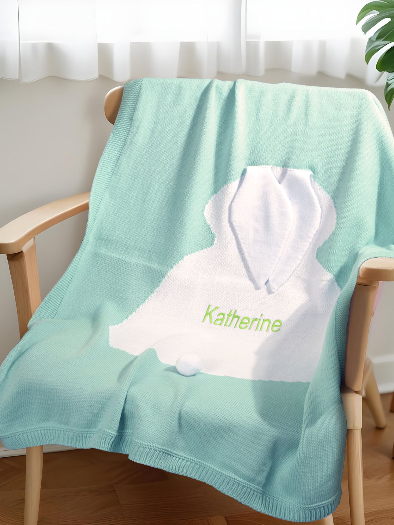 Personalized Knitted Blanket Bunny Blanket with Embroidered Name Gift for Baby