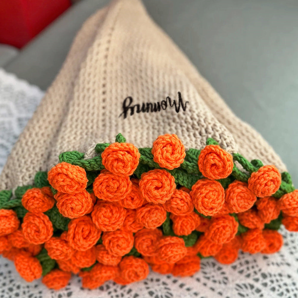 Custom Name Hand-Knitted Rose Blanket Ready-Made Gift for Mother's Day 80cm - 150cm