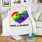 Love Is Love LGBT Personalized Fleece Blanket with Your Name on Gift for Couples and Gay Pride