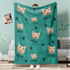 Blanket Personalized Pet Portrait Cat Paw Print Design