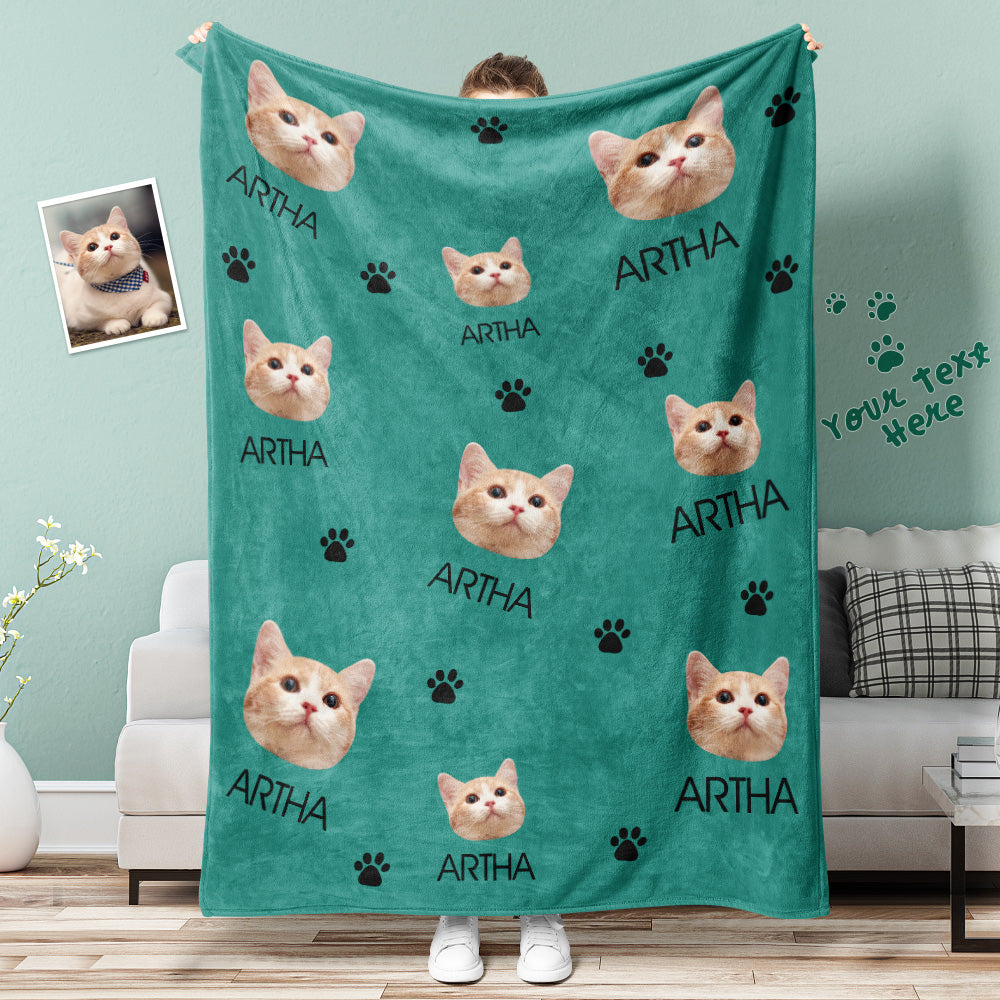 Blanket Personalized Pet Portrait Cat Paw Print Design