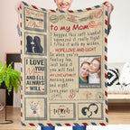Wrapped in Family Love Mother's Day Gifts for Mom - Personalized Letter Photo Blanket with Custom Names for Cozy Cuddles & Home Decor