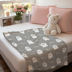 Personalized Name Spooky Ghost Pattern Blanket – Custom Name Engraving Halloween Gift