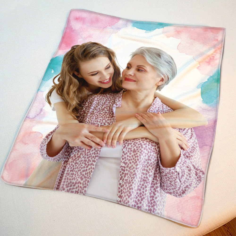 Custom Fleece Blanket Watercolor Portrait Blanket