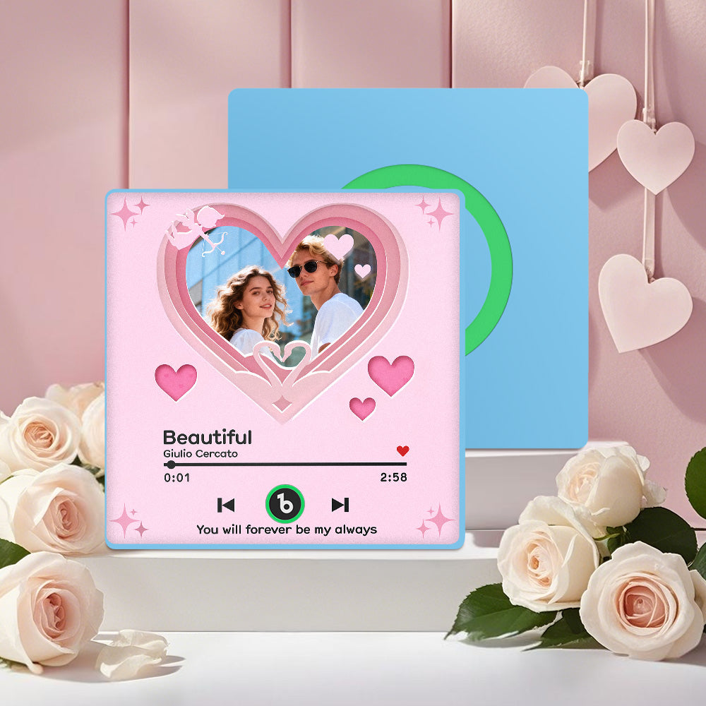 FridgeBeats Framed 4.0 Custom Music Fridge Magnet with Pink Hearts Personalized Photo Music Gift Best Valentines Gift for Couples