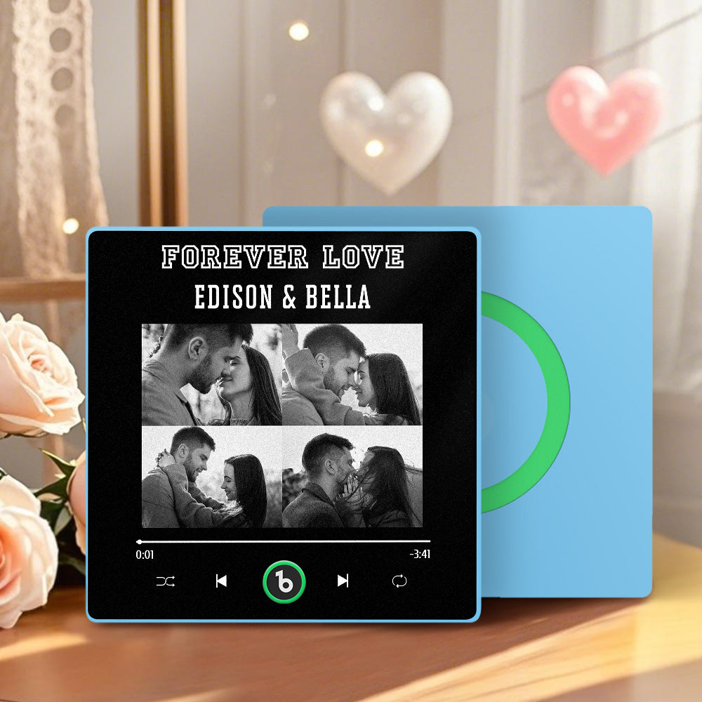 FridgeBeats Framed 4.0 Custom Names 4 Black & White Style Photos Music Fridge Magnet Personalized Song Magnet Valentines Gift for Couples