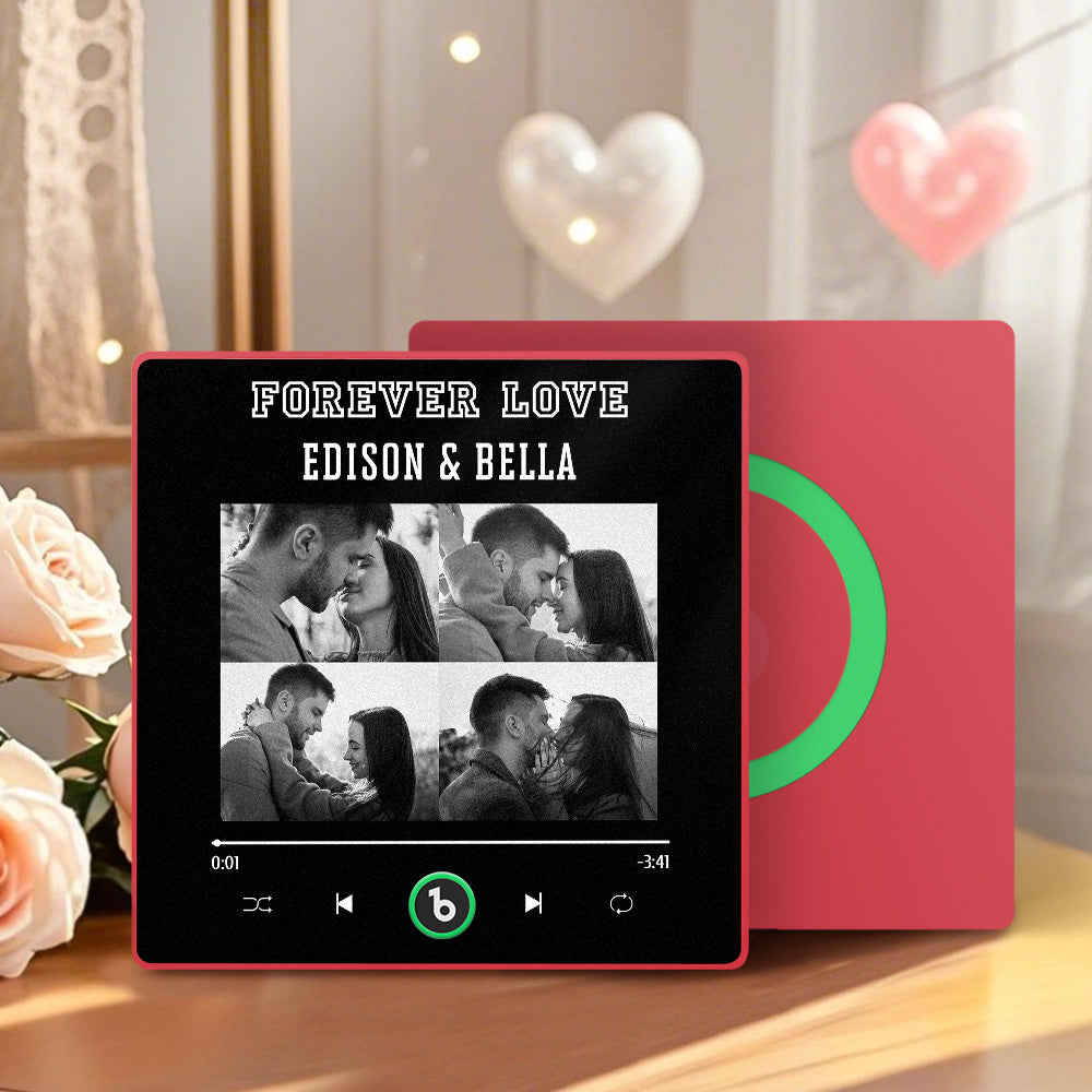 FridgeBeats Framed 4.0 Custom Names 4 Black & White Style Photos Music Fridge Magnet Personalized Song Magnet Valentines Gift for Couples