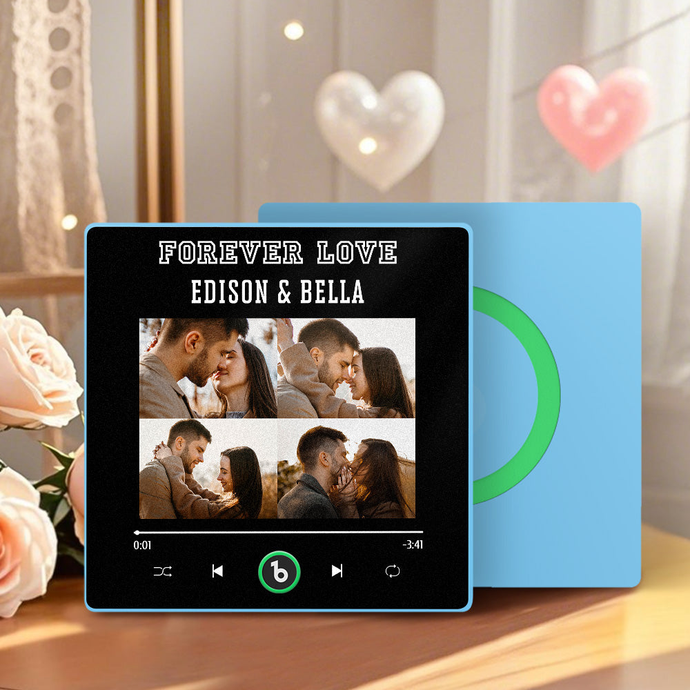 FridgeBeats Framed 4.0 Custom Names 4 Colorful Photos Music Fridge Magnet Personalized Song Magnet Valentines Gift for Couples