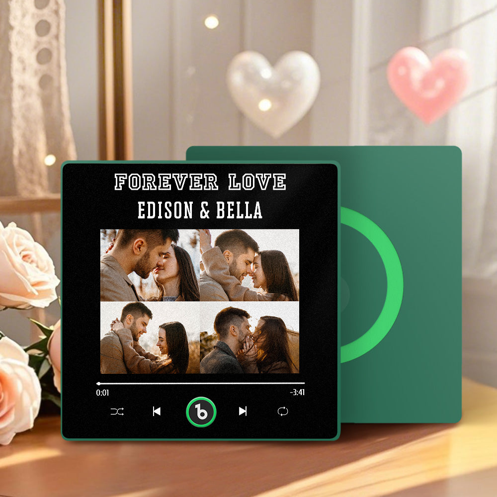 FridgeBeats Framed 4.0 Custom Names 4 Colorful Photos Music Fridge Magnet Personalized Song Magnet Valentines Gift for Couples