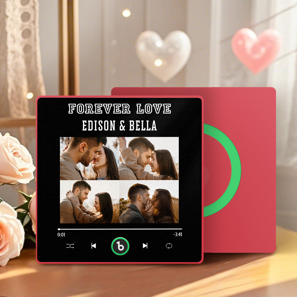 FridgeBeats Framed 4.0 Custom Names 4 Colorful Photos Music Fridge Magnet Personalized Song Magnet Valentines Gift for Couples