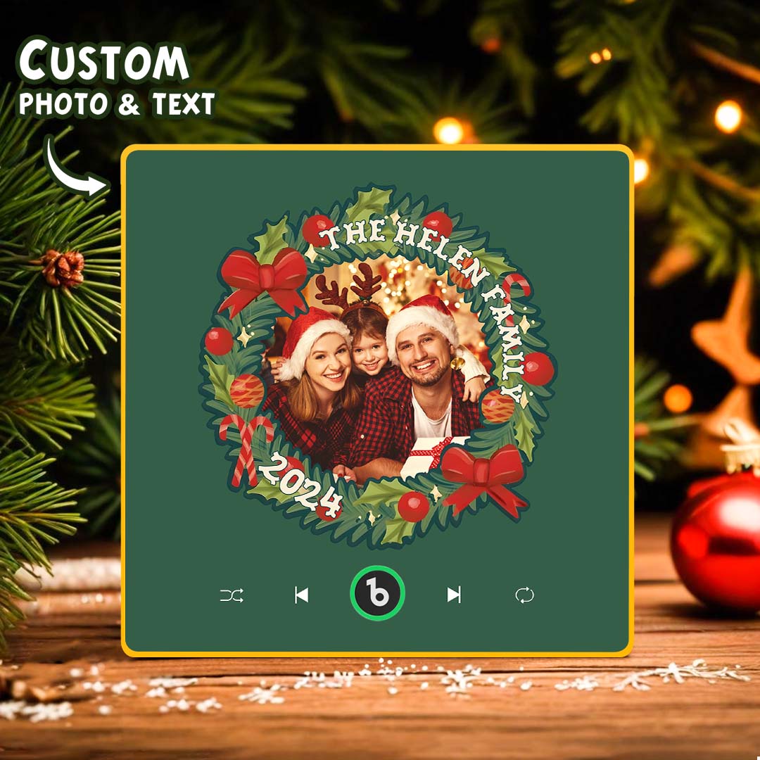 FridgeBeats Framed Personalized Christmas Wreath Family Photo Music Fridge Magnet Custom Music Magnets Can Play Songs Christmas Gifts
