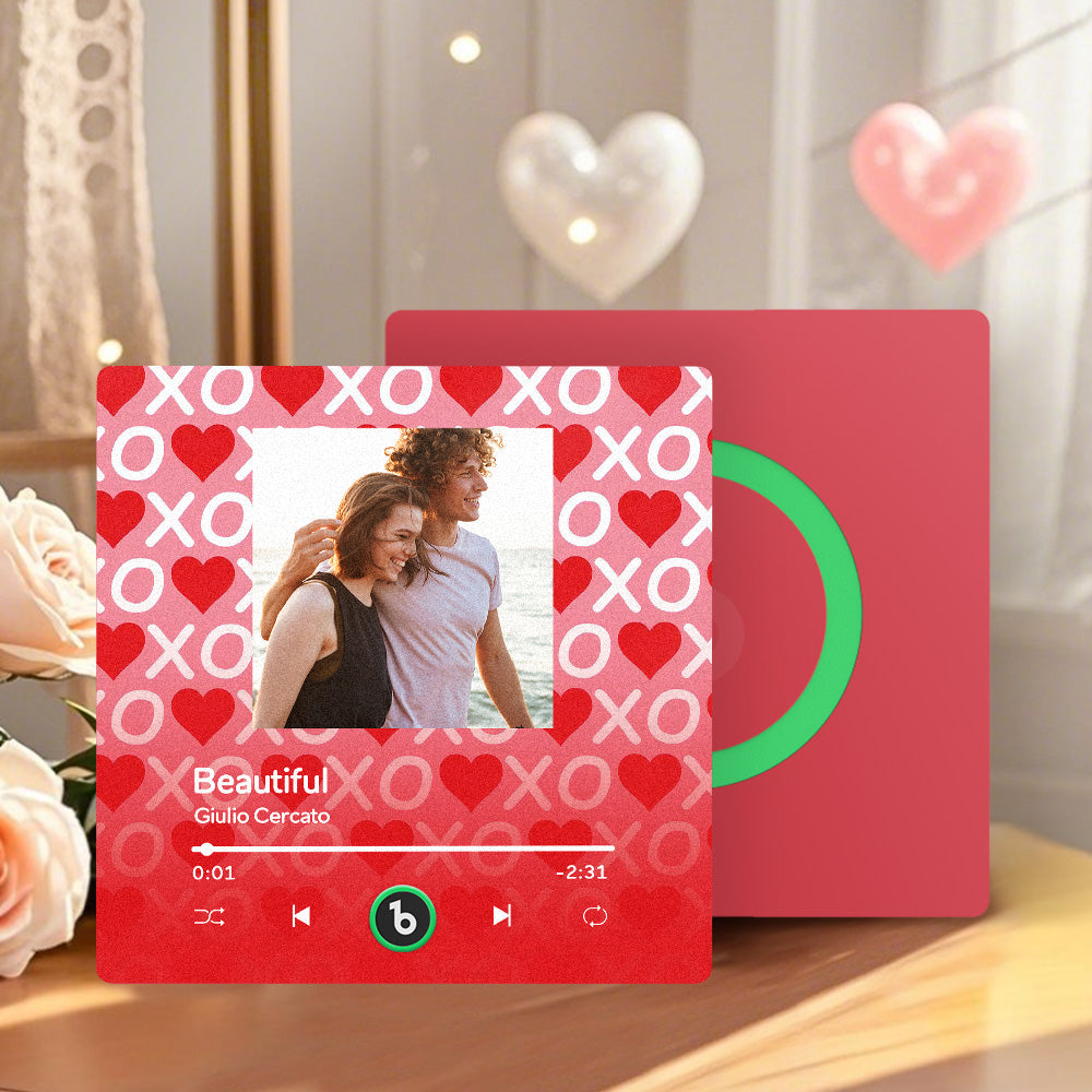 FridgeBeats Frameless 4.0 Personalized Music Fridge Magnet XOXO with Red Hearts Valentines Gift Music Wall Photo Sticker Music Movement