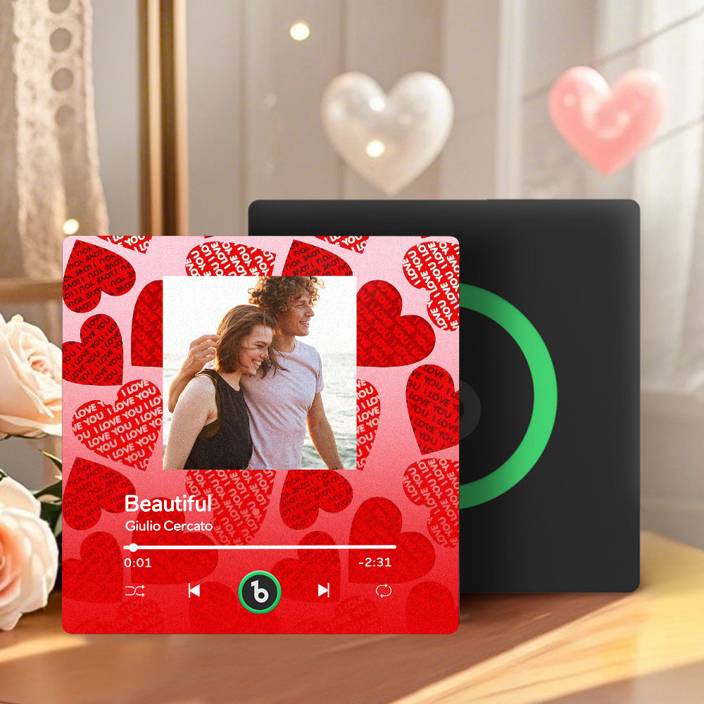 FridgeBeats Frameless 4.0 Personalized Music Fridge Magnet with Red Heart Valentines Gift Music Wall Photo Sticker Music Movement