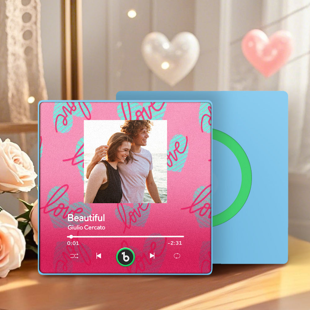 FridgeBeats Framed 4.0 Personalized Blue Love Heart Pattern Music Fridge Magnet Valentines Gift Music Wall Photo Sticker Music Movement