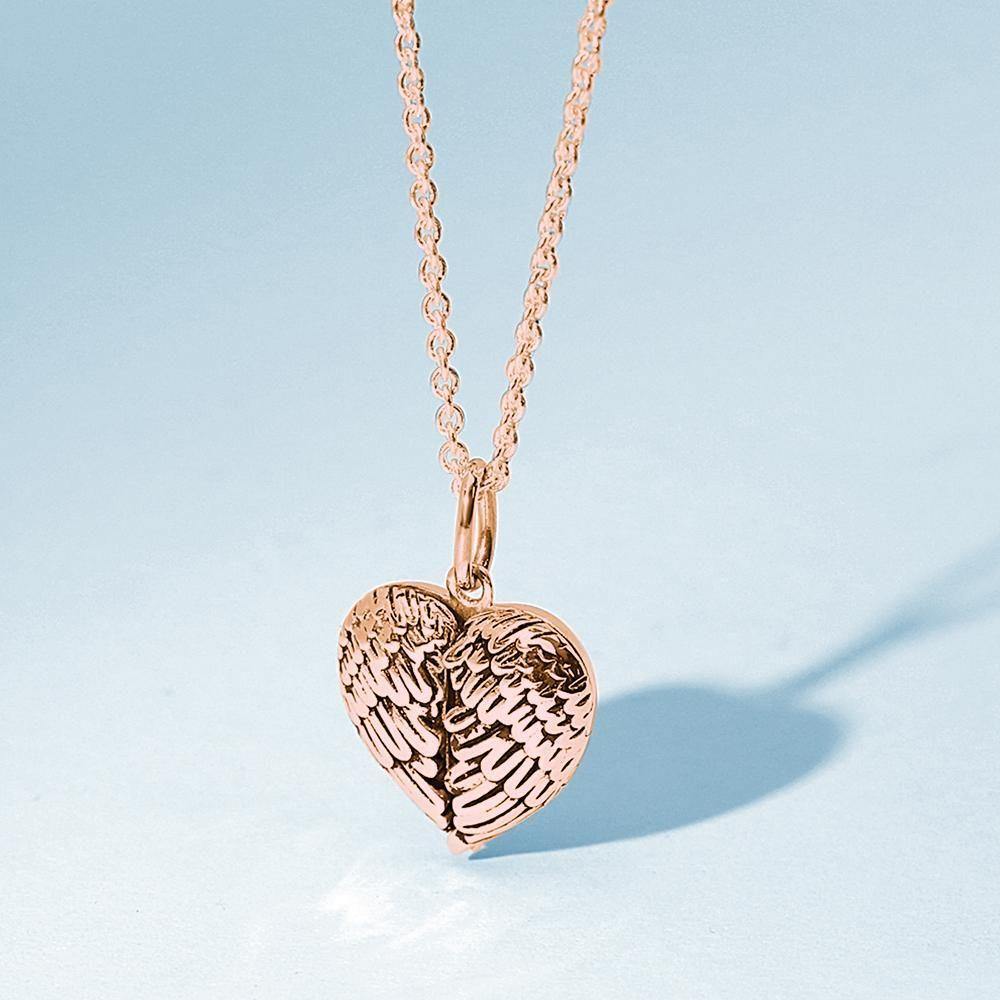Cutsom Angel Wings Heart Locket Necklacewith Engraving
