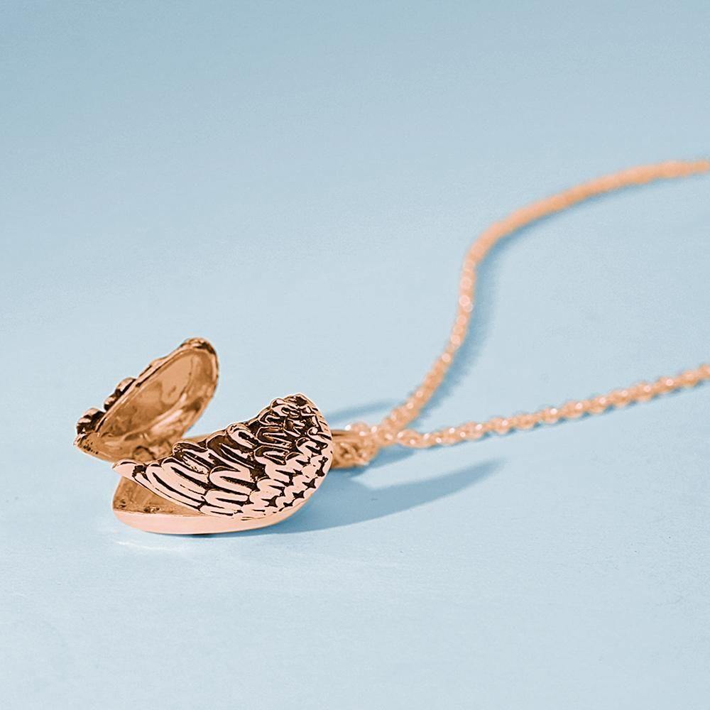 Cutsom Angel Wings Heart Locket Necklacewith Engraving