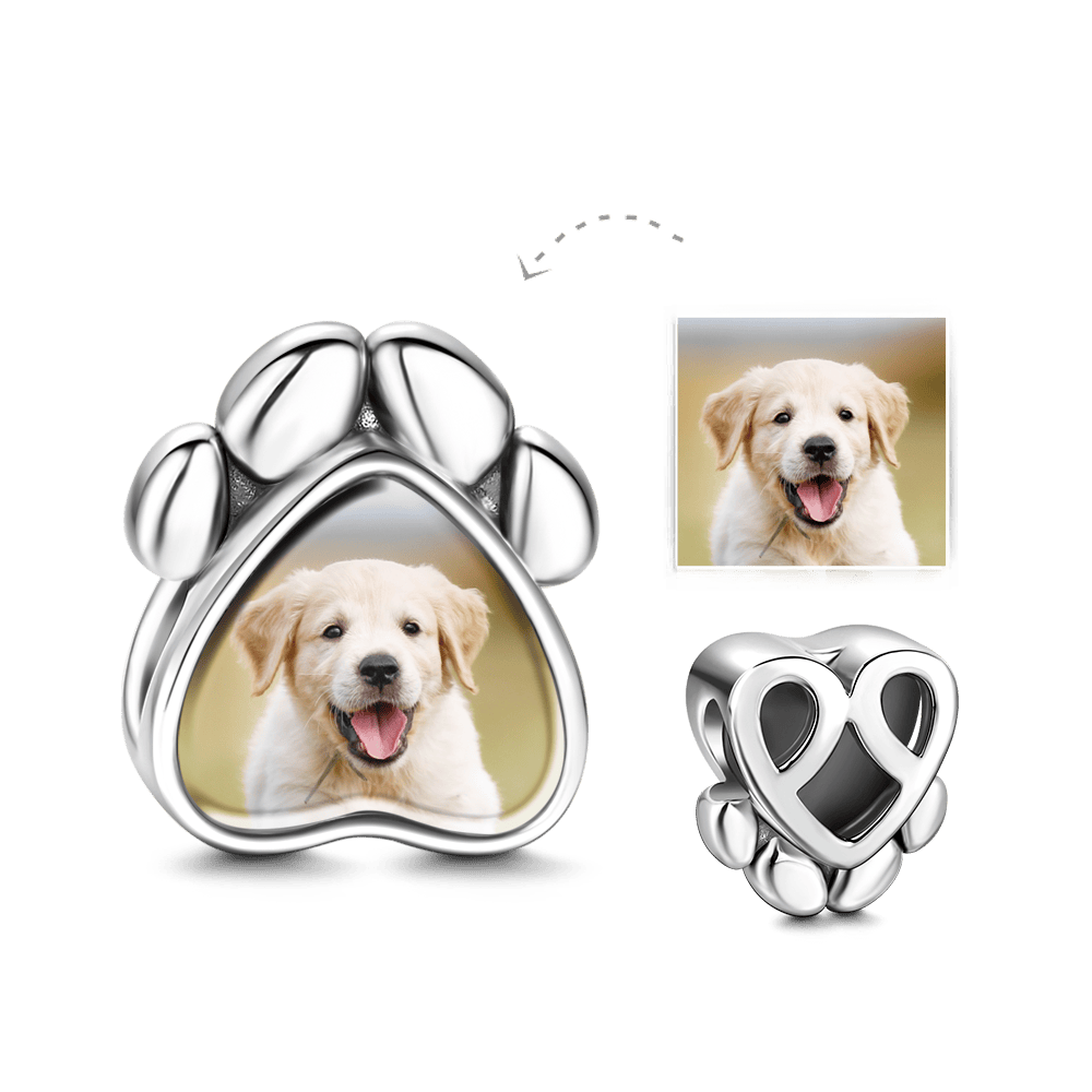 Dog Paw Photo Charm 925 Sterling Silver