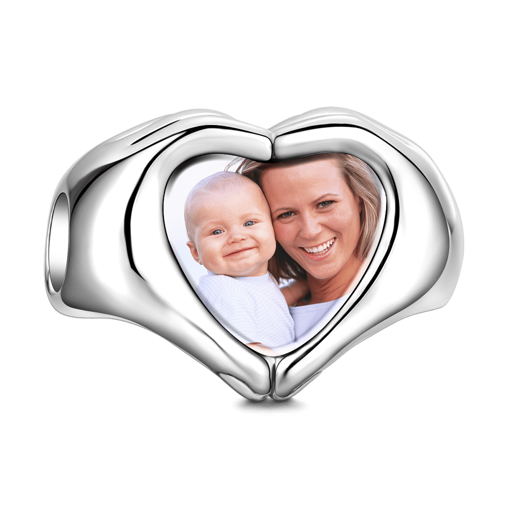 Custom Fingers Heart Photo Charm S925 Silver
