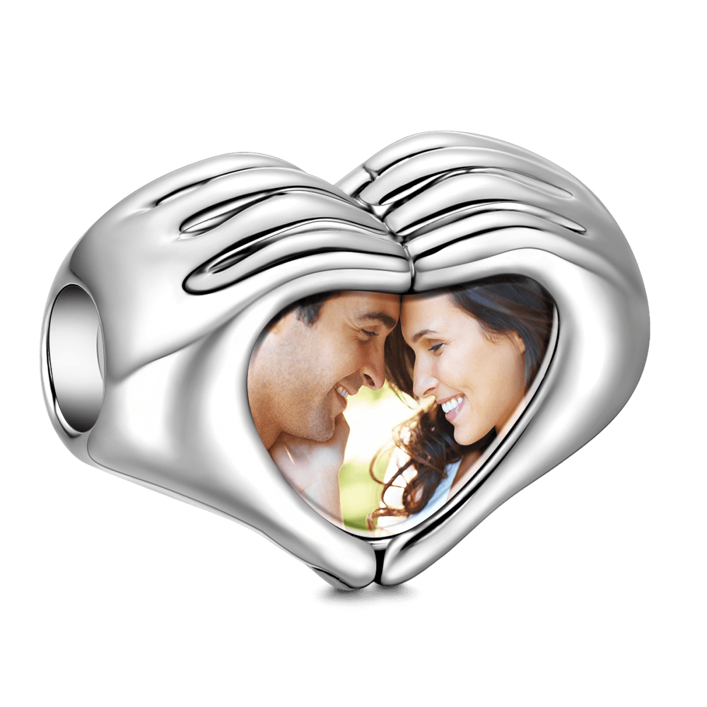 Custom Fingers Heart Photo Charm S925 Silver