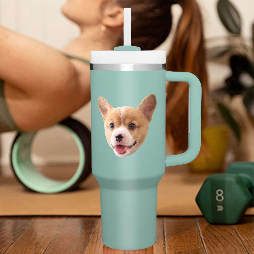 Custom Face 40oz Insulated Mug with Handle and Straw Stainless Steel Custom Travel Cup Gift for Family Friends Couples