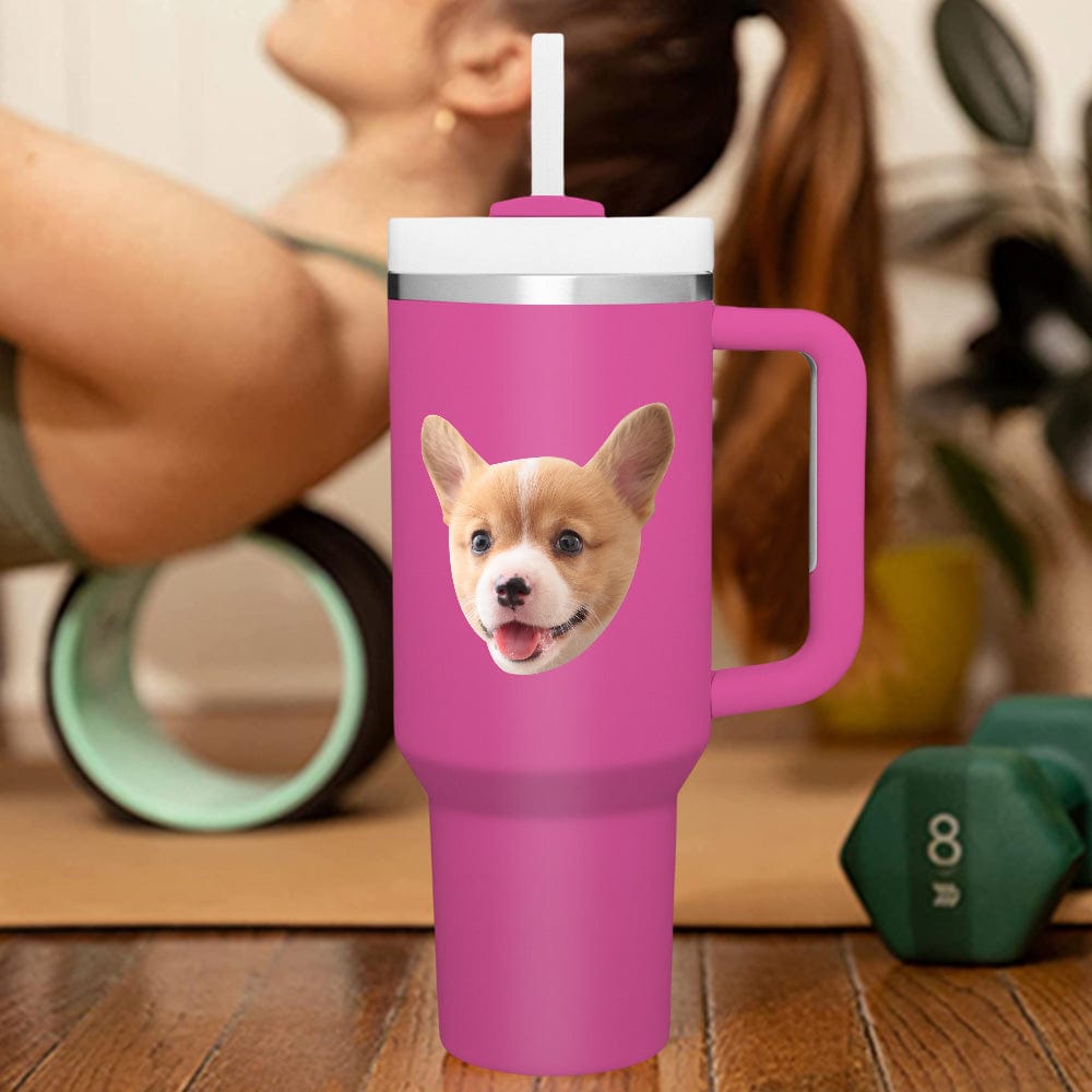 Custom Face 40oz Insulated Mug with Handle and Straw Stainless Steel Custom Travel Cup Gift for Family Friends Couples