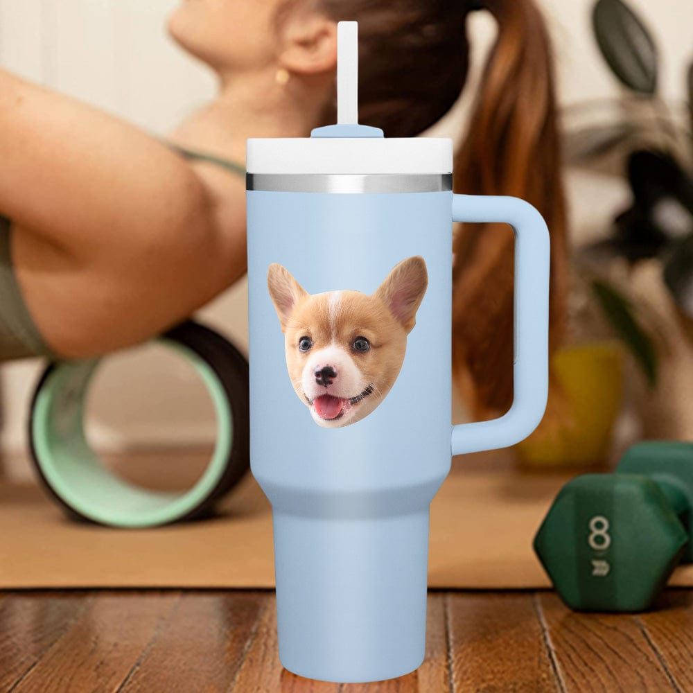 Custom Face 40oz Insulated Mug with Handle and Straw Stainless Steel Custom Travel Cup Gift for Family Friends Couples