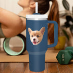 Custom Face 40oz Insulated Mug with Handle and Straw Stainless Steel Custom Travel Cup Gift for Family Friends Couples