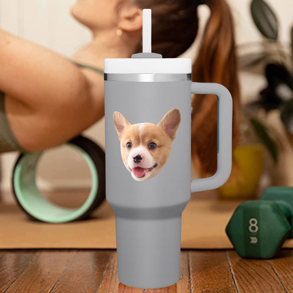 Custom Face 40oz Insulated Mug with Handle and Straw Stainless Steel Custom Travel Cup Gift for Family Friends Couples