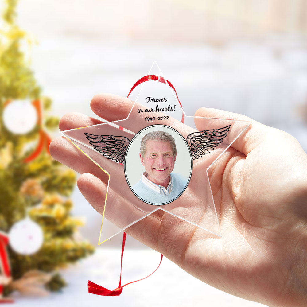 acrylic star shaped decoration personalized photo with name remembrance gift