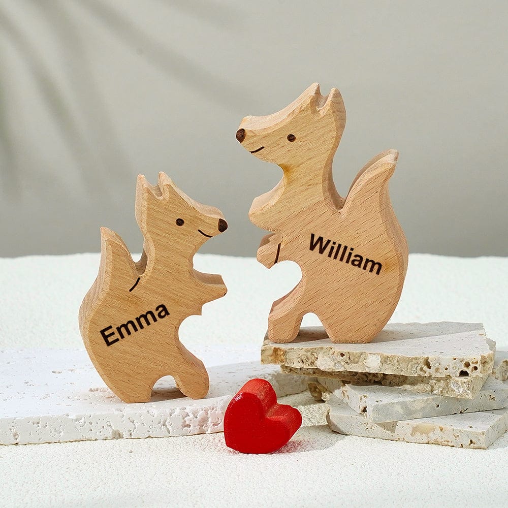 Puzzle In Legno Per Famiglie Di Volpi Con Nomi Personalizzati, Regali Per L'inaugurazione Della Casa
