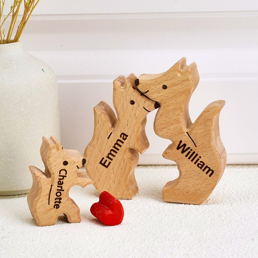 Puzzle In Legno Per Famiglie Di Volpi Con Nomi Personalizzati, Regali Per L'inaugurazione Della Casa