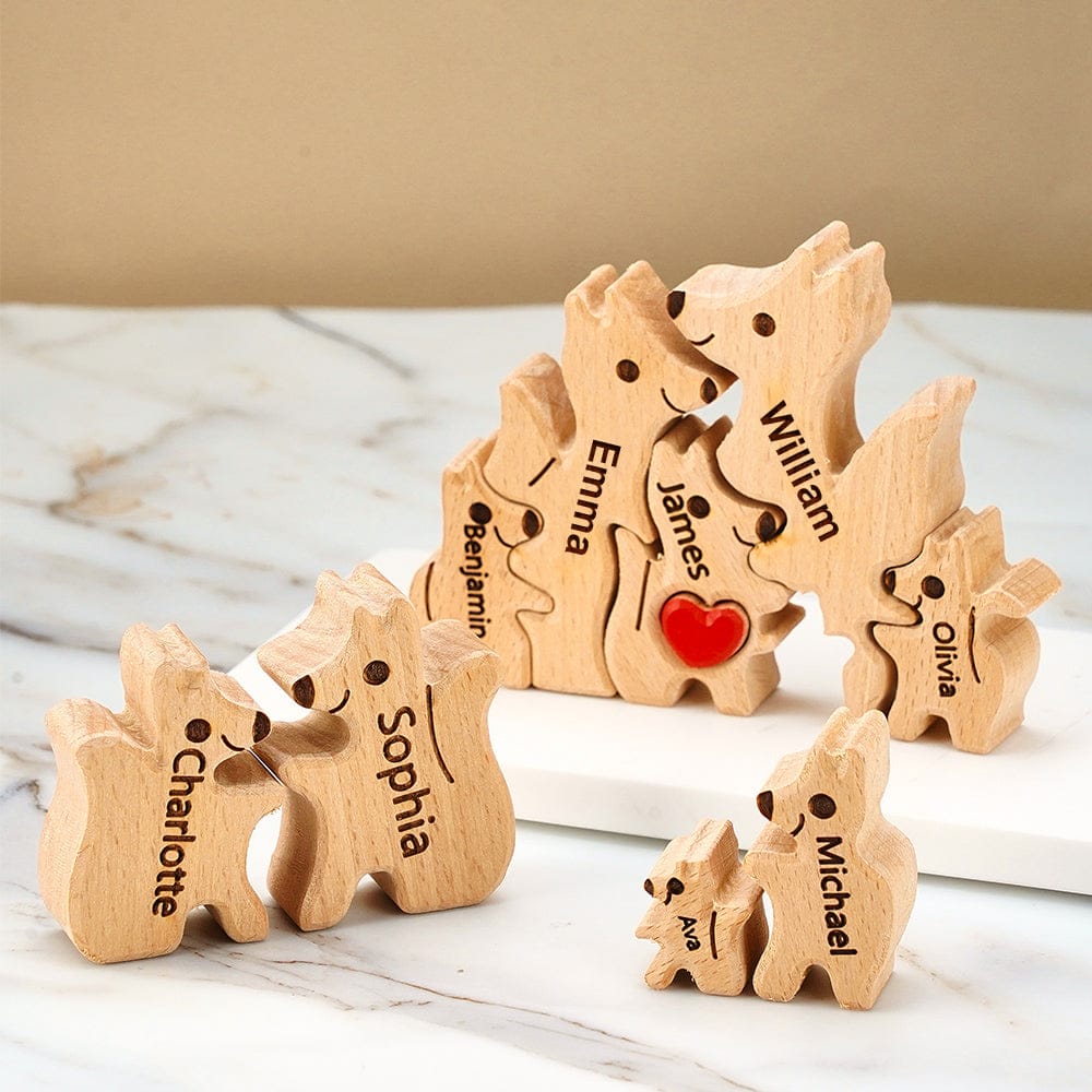 Puzzle In Legno Per Famiglie Di Volpi Con Nomi Personalizzati, Regali Per L'inaugurazione Della Casa