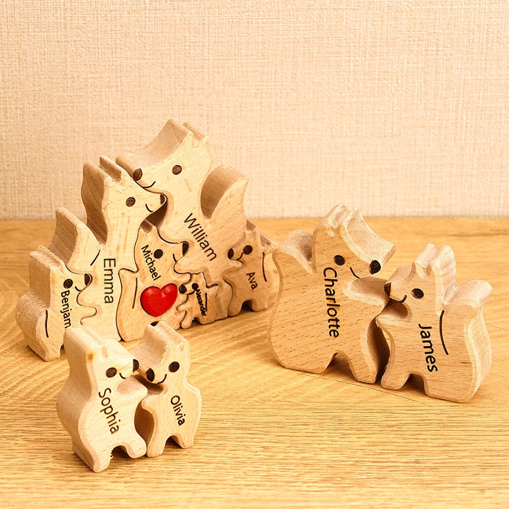 Puzzle In Legno Per Famiglie Di Volpi Con Nomi Personalizzati, Regali Per L'inaugurazione Della Casa