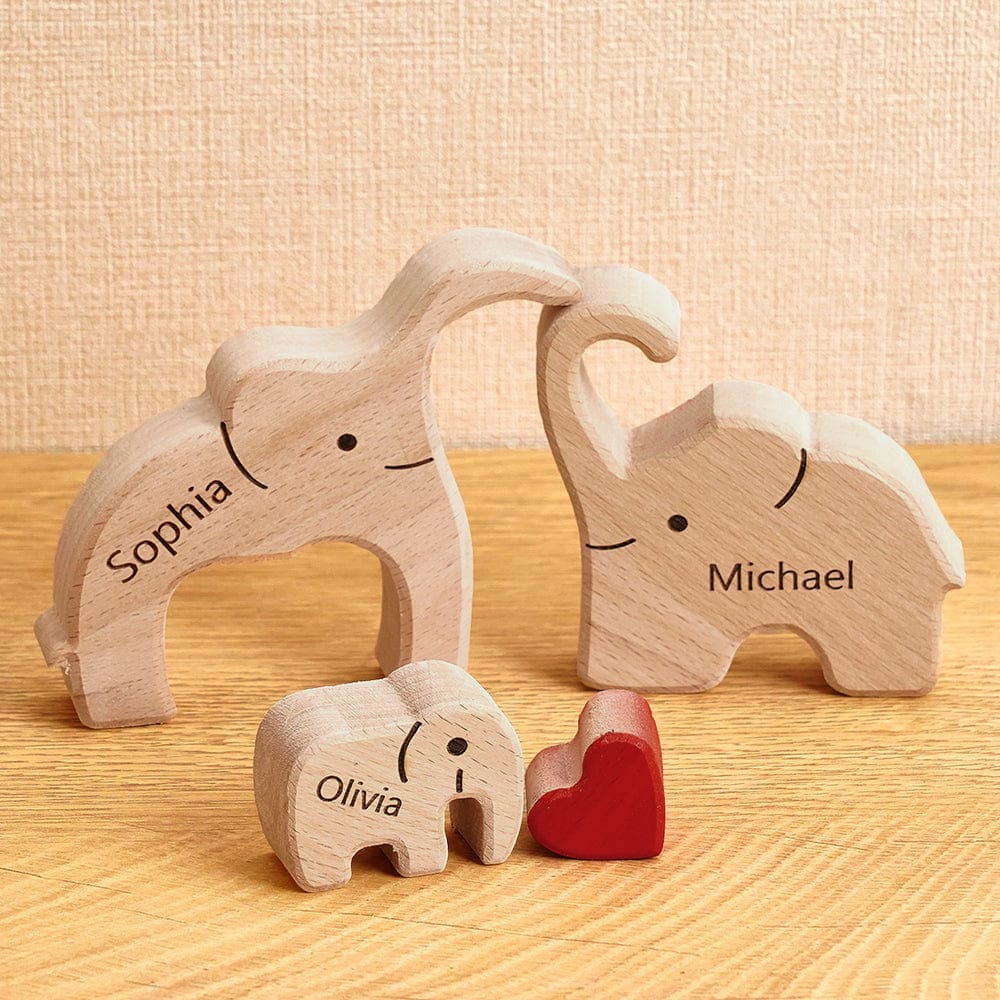 personalisiertes elefanten familienpuzzle holz namens andenken fürs kinderzimmer