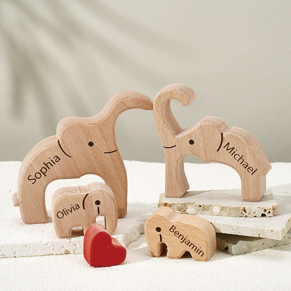 personalisiertes elefanten familienpuzzle holz namens andenken fürs kinderzimmer familien andenken