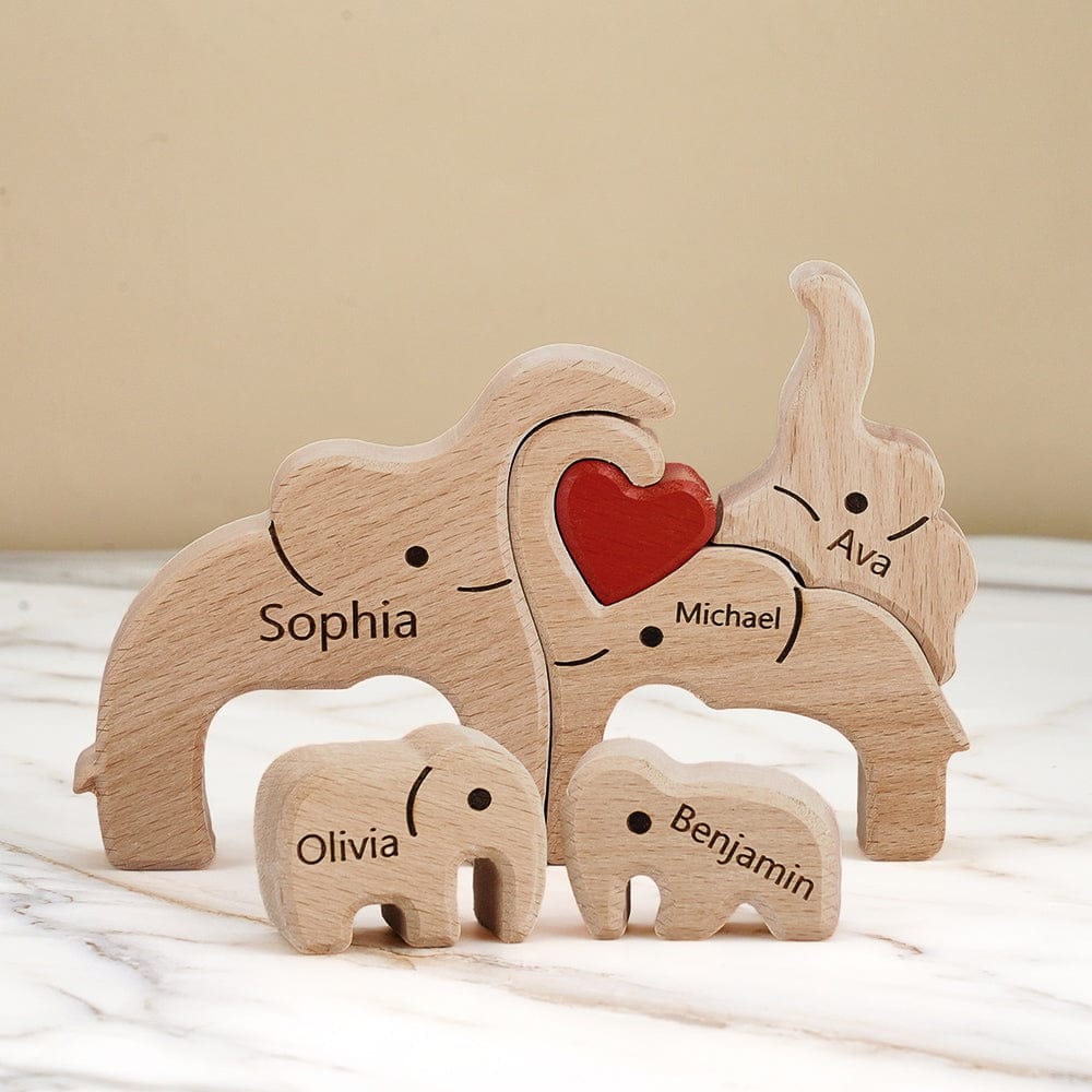 personalisiertes elefanten familienpuzzle holz namens andenken fürs kinderzimmer personalisierte deko