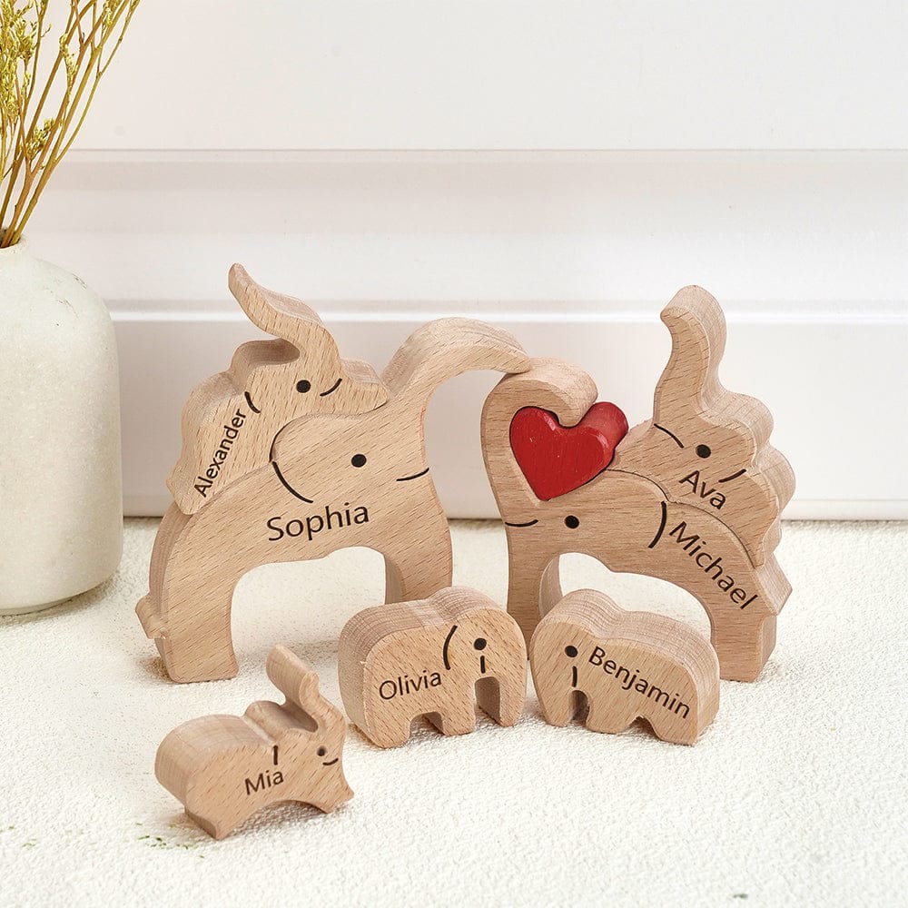 personalisiertes elefanten familienpuzzle holz namens andenken fürs kinderzimmer mit namen deko fürs kinderzimmer