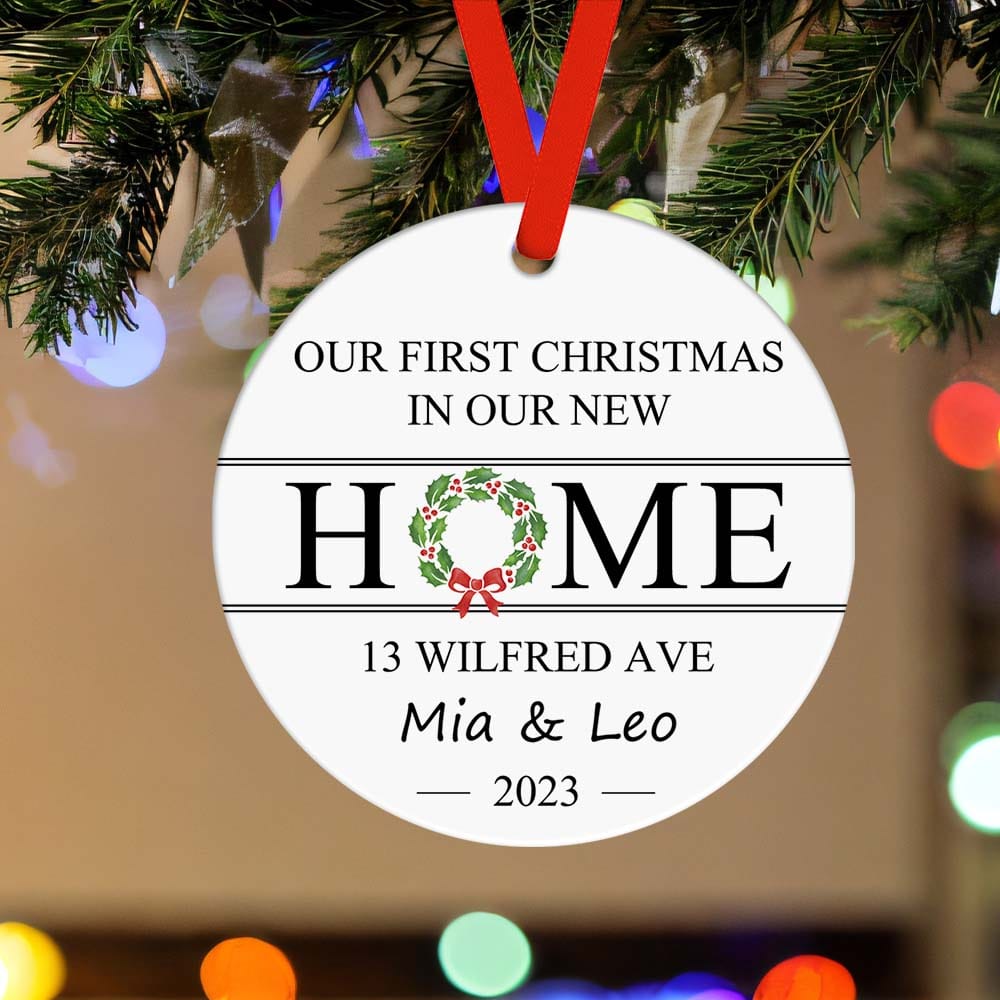 custom address wooden ornament as a new home gift