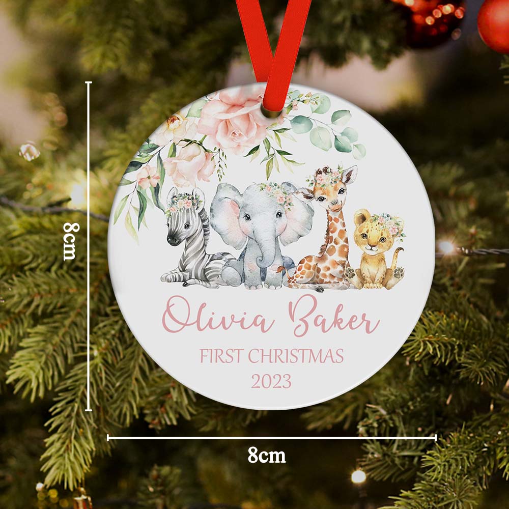 Baby's First Christmas Custom Name Ornament with Cute Wild Animals 2023 Christmas Gift