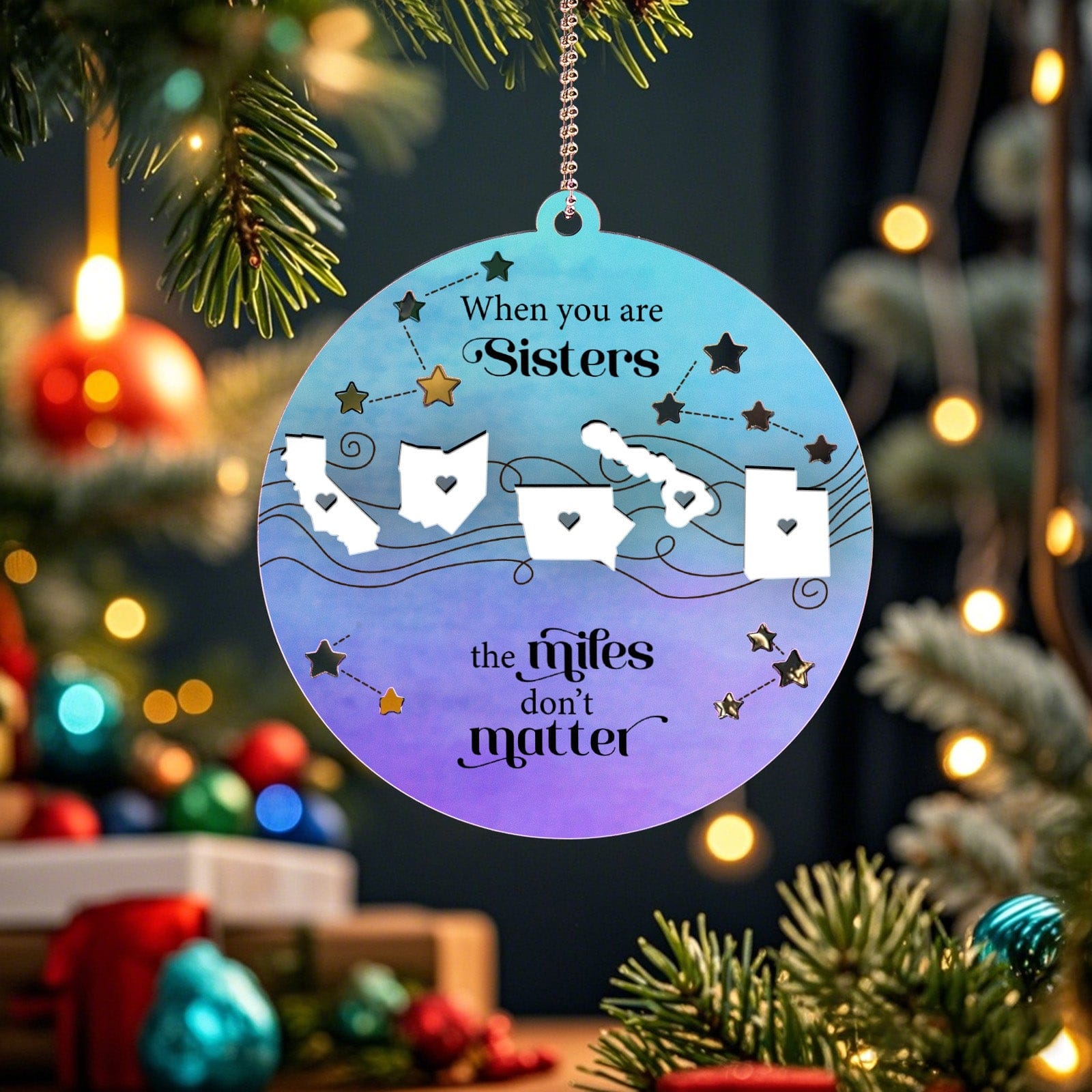 Personalized Family Togetherness Christmas Ornament State Map Ornament for Friends Sister Sibling Gift
