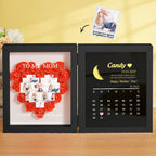 Personalized Flower Shadow Box with Moon Phase Calendar Hearts Flower Box Mother's Day Gift for Mom