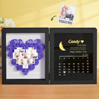 Personalized Flower Shadow Box with Moon Phase Calendar Hearts Flower Box Mother's Day Gift for Mom