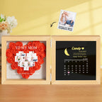 Personalized Flower Shadow Box with Moon Phase Calendar Hearts Flower Box Mother's Day Gift for Mom