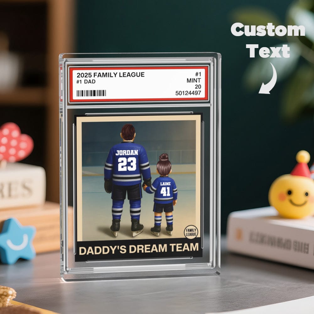 Personalized Acrylic Block Plaque Hockey No. 1 Dad Man & Kids Trading Card Style Father's Day Gifts Birthday Gift