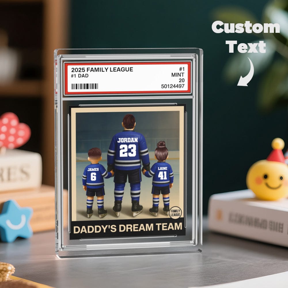 Personalized Acrylic Block Plaque Hockey No. 1 Dad Man & Kids Trading Card Style Father's Day Gifts Birthday Gift