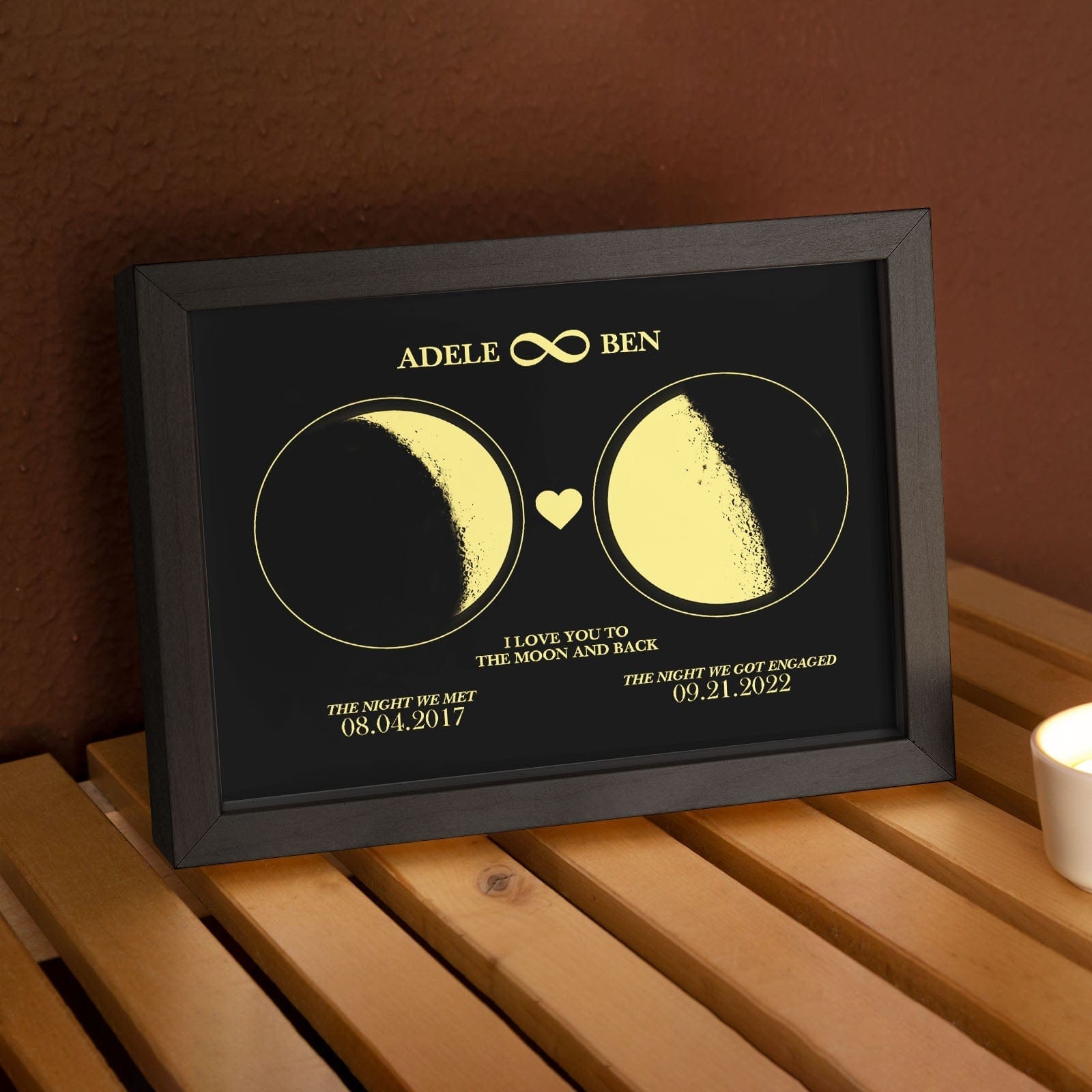 Custom Moon Phase Custom Couple Art Frame 2 Moon Phases Design - For Valentine's Day Gifts