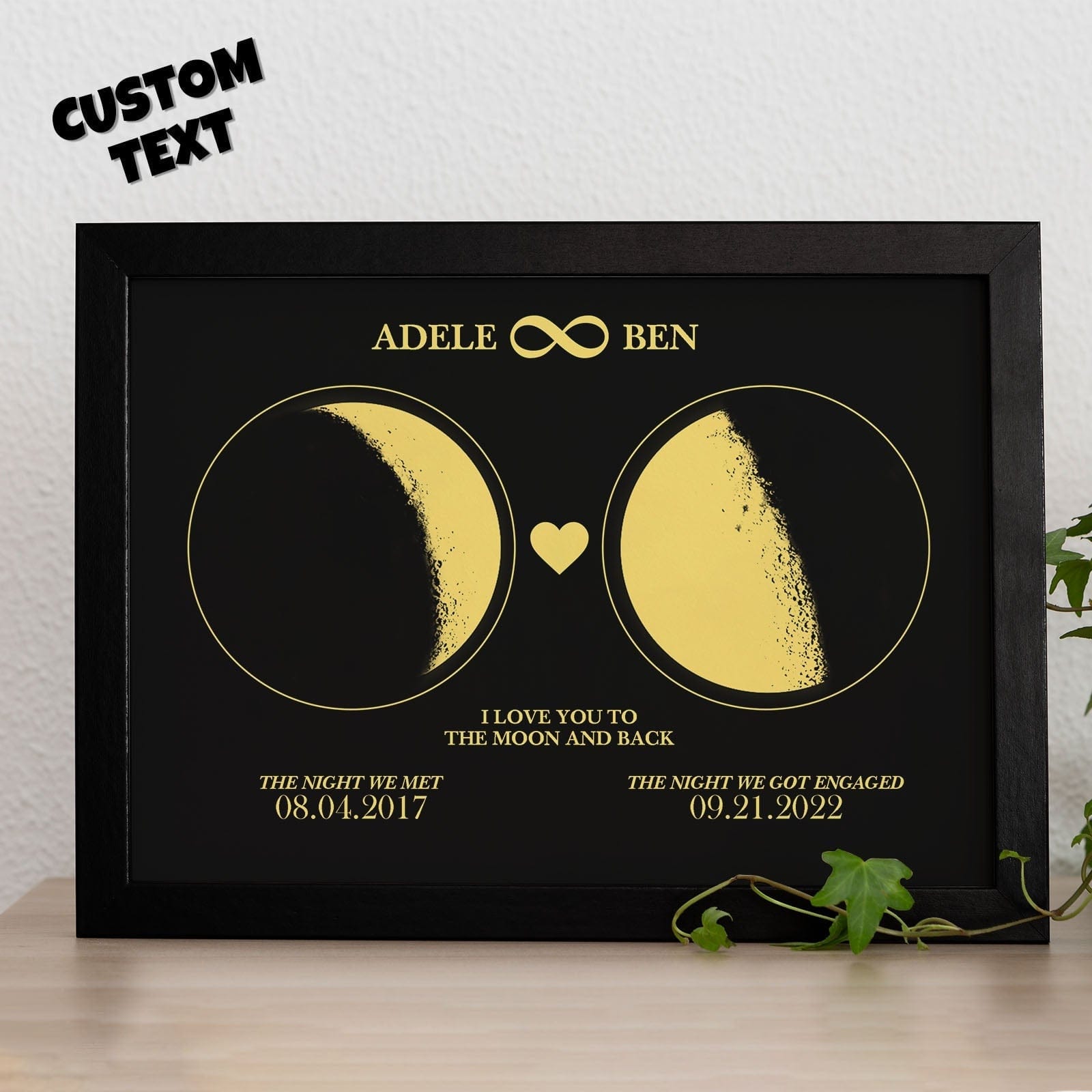 Custom Moon Phase Custom Couple Art Frame 2 Moon Phases Design - For Valentine's Day Gifts