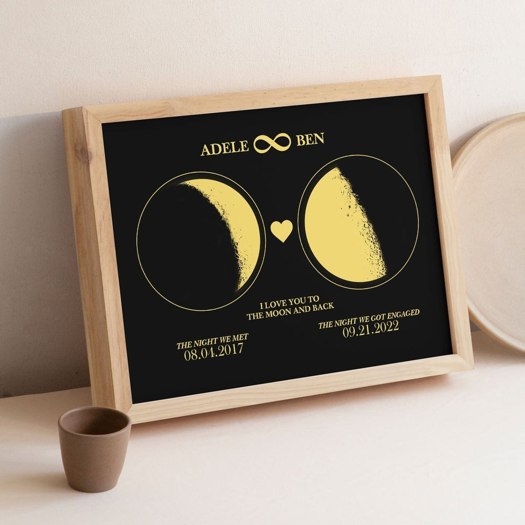 Custom Moon Phase Custom Couple Art Frame 2 Moon Phases Design - For Valentine's Day Gifts